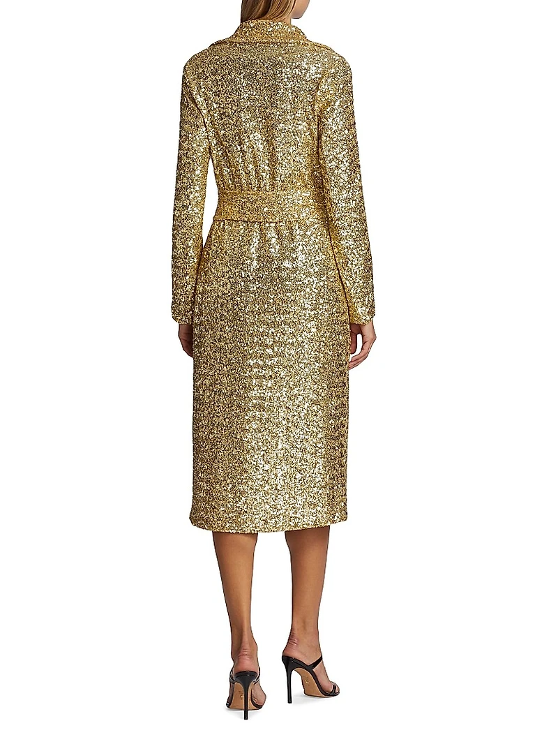 Saveria Long Sequin Wrap Coat