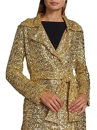 Saveria Long Sequin Wrap Coat