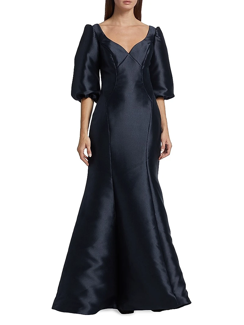 Mikado Curved V-Neck Gown
