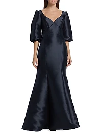 Mikado Curved V-Neck Gown