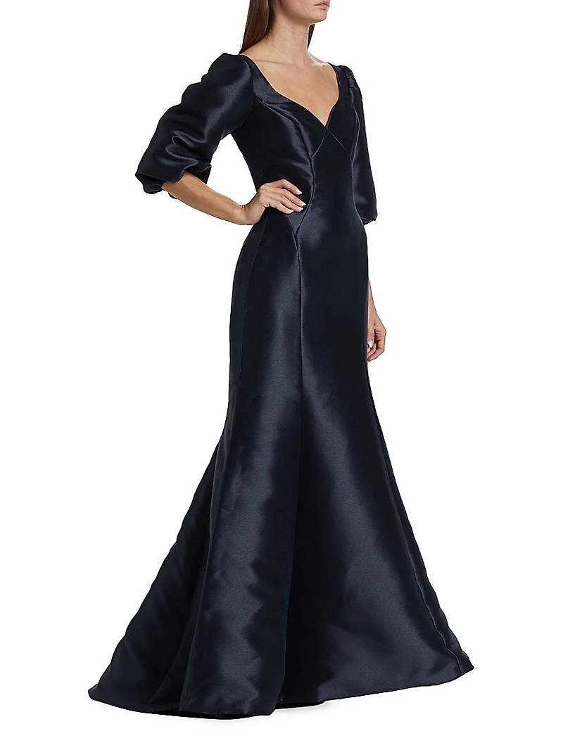 Mikado Curved V-Neck Gown