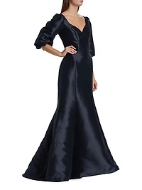 Mikado Curved V-Neck Gown