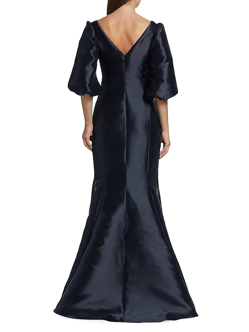 Mikado Curved V-Neck Gown
