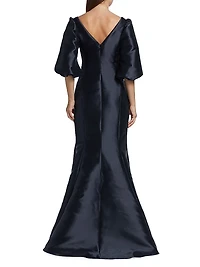 Mikado Curved V-Neck Gown