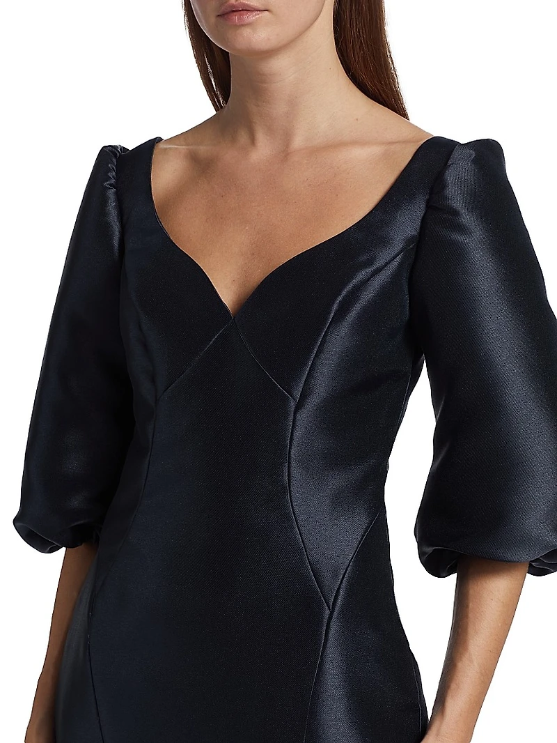 Mikado Curved V-Neck Gown