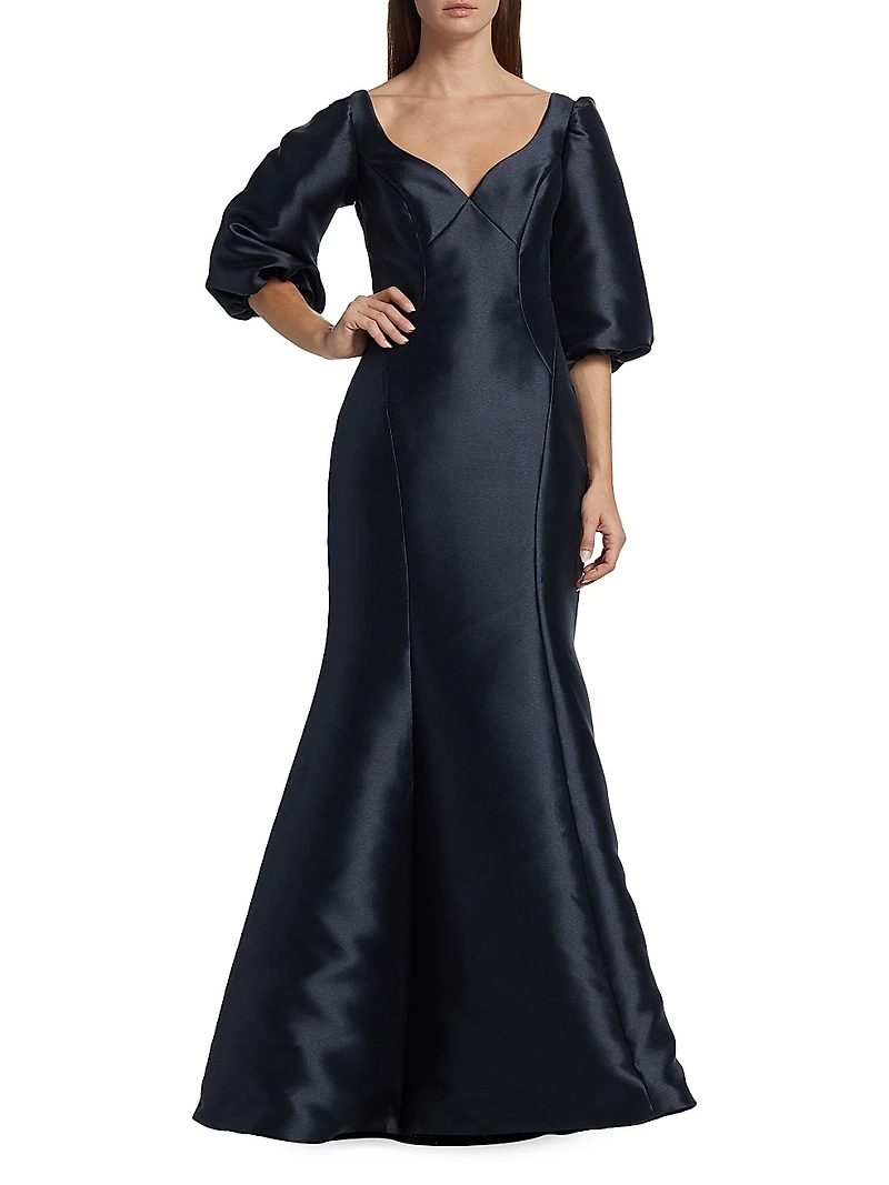 Mikado Curved V-Neck Gown