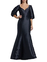 Mikado Curved V-Neck Gown
