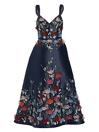 Mikado Floral Appliqué A-Line Dress