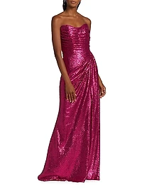 Strapless Sequin Draped Gown