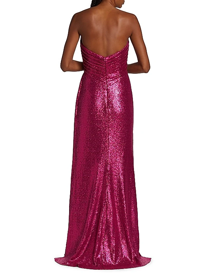 Strapless Sequin Draped Gown