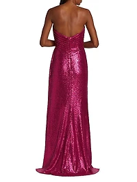 Strapless Sequin Draped Gown