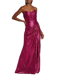 Strapless Sequin Draped Gown