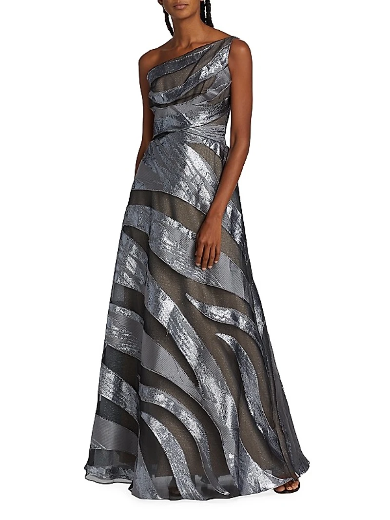 One-Shoulder Burnout A-Line Gown