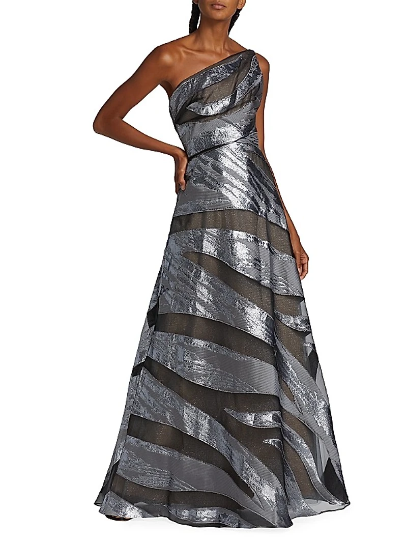 One-Shoulder Burnout A-Line Gown