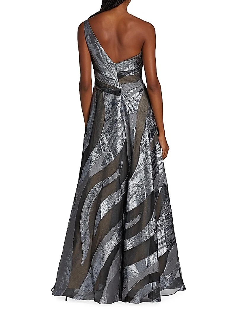 One-Shoulder Burnout A-Line Gown