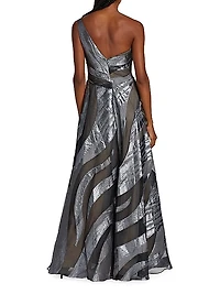 One-Shoulder Burnout A-Line Gown