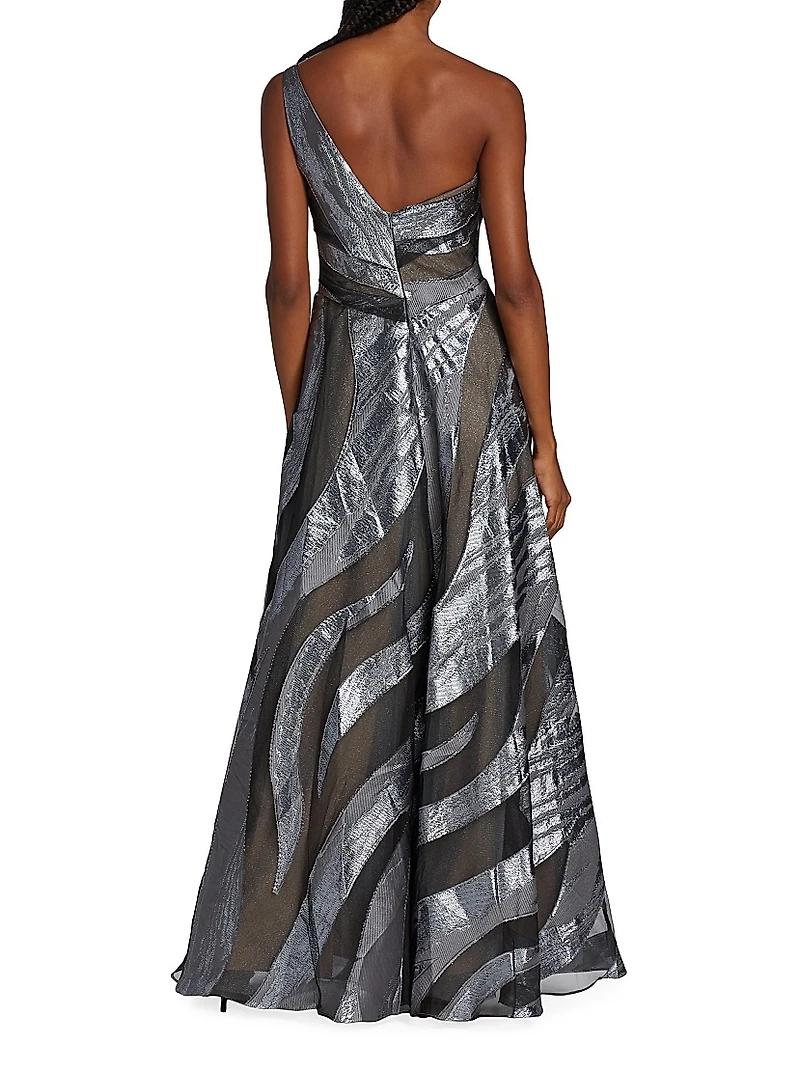 One-Shoulder Burnout A-Line Gown