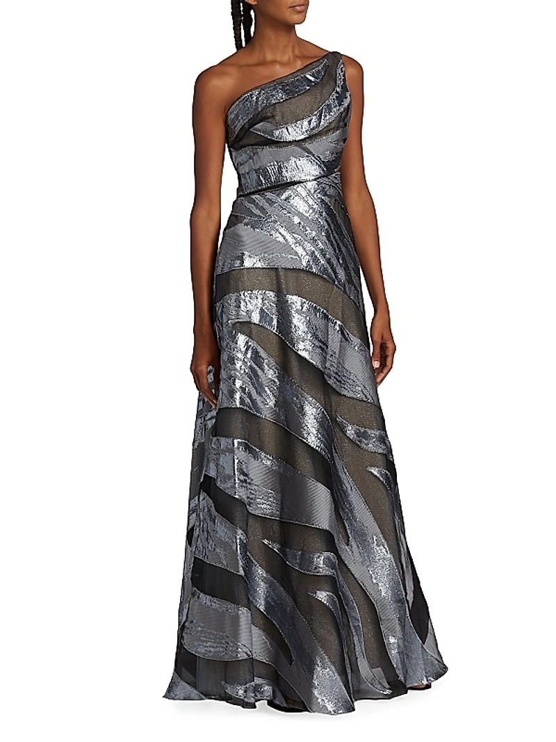One-Shoulder Burnout A-Line Gown
