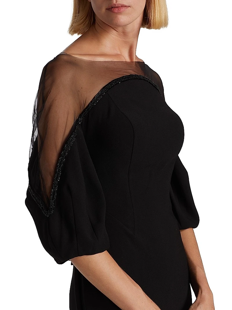 Bead-Embellished Illusion-Neck Gown