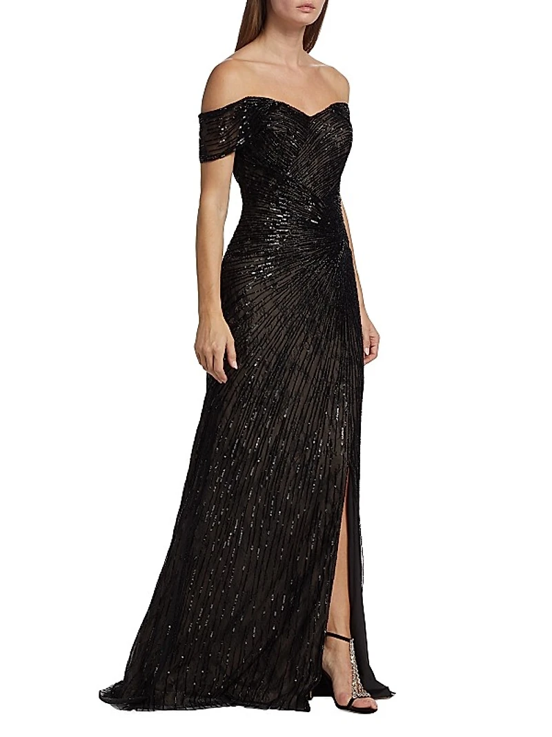 Sequined Off-The-Shoulder Gown