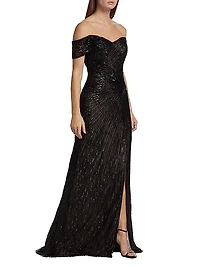Sequined Off-The-Shoulder Gown