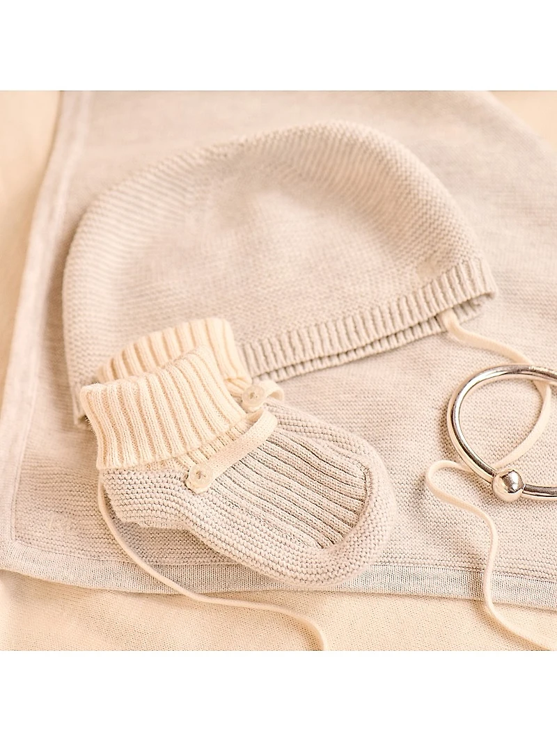 Baby's Organic Cotton Hat & Booties Set