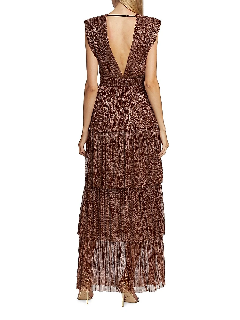 Skylar Tiered Belted Metallic Gown