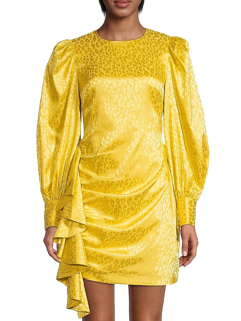 Leopard Jacquard Draped Minidress