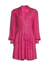 Sequined Long-Sleeve Tiered Minidress