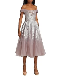 Off-The-Shoulder Metallic-Foil Dress