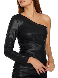 Serena One-Shoulder Faux Leather Minidress