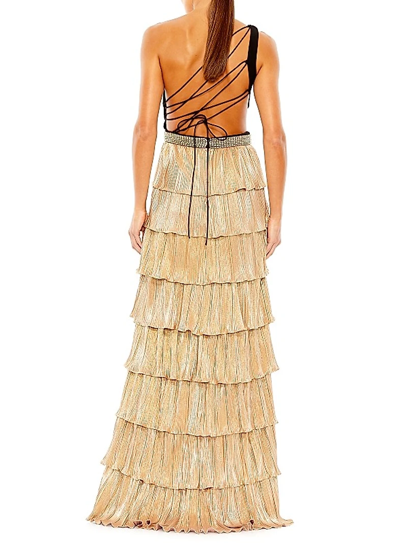 Ieena Tiered One-Shoulder Gown