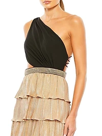 Ieena Tiered One-Shoulder Gown