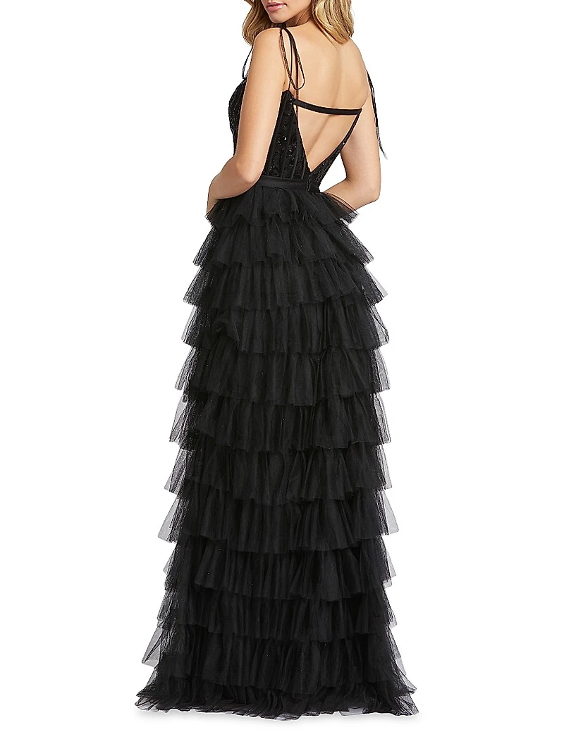 Ieena Tiered Tulle & Sequin Gown