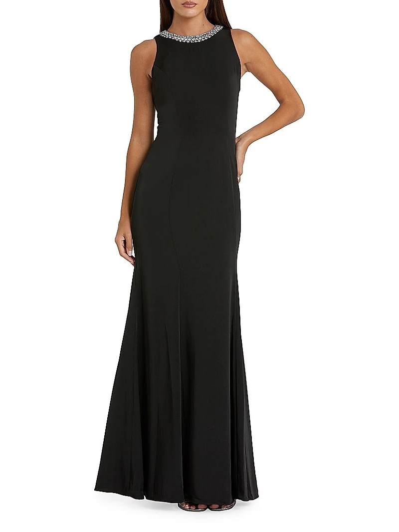 Ieena Embellished Neck Satin Trumpet Gown