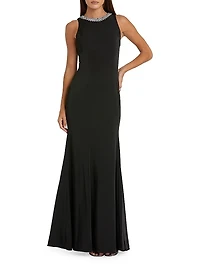 Ieena Embellished Neck Satin Trumpet Gown