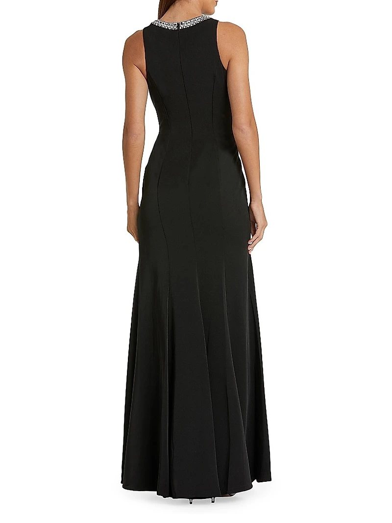 Ieena Embellished Neck Satin Trumpet Gown