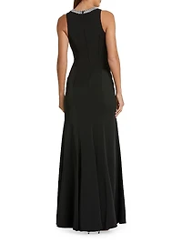 Ieena Embellished Neck Satin Trumpet Gown