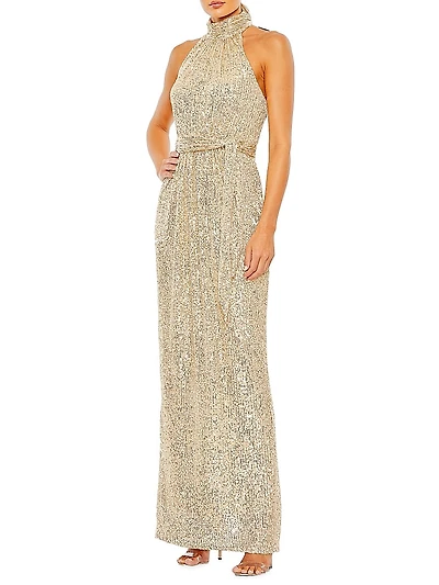 Ieena Sequined Halter Gown