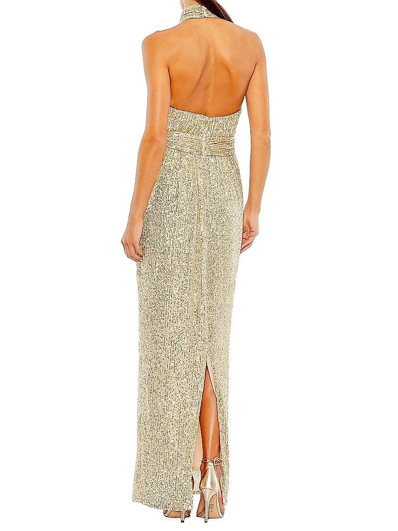 Ieena Sequined Halter Gown