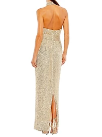 Ieena Sequined Halter Gown