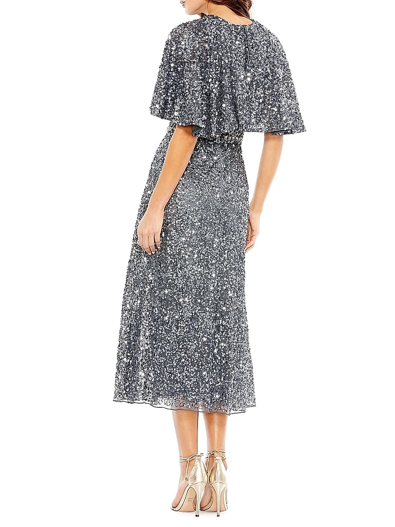 Sequined Cape Midi-Dress