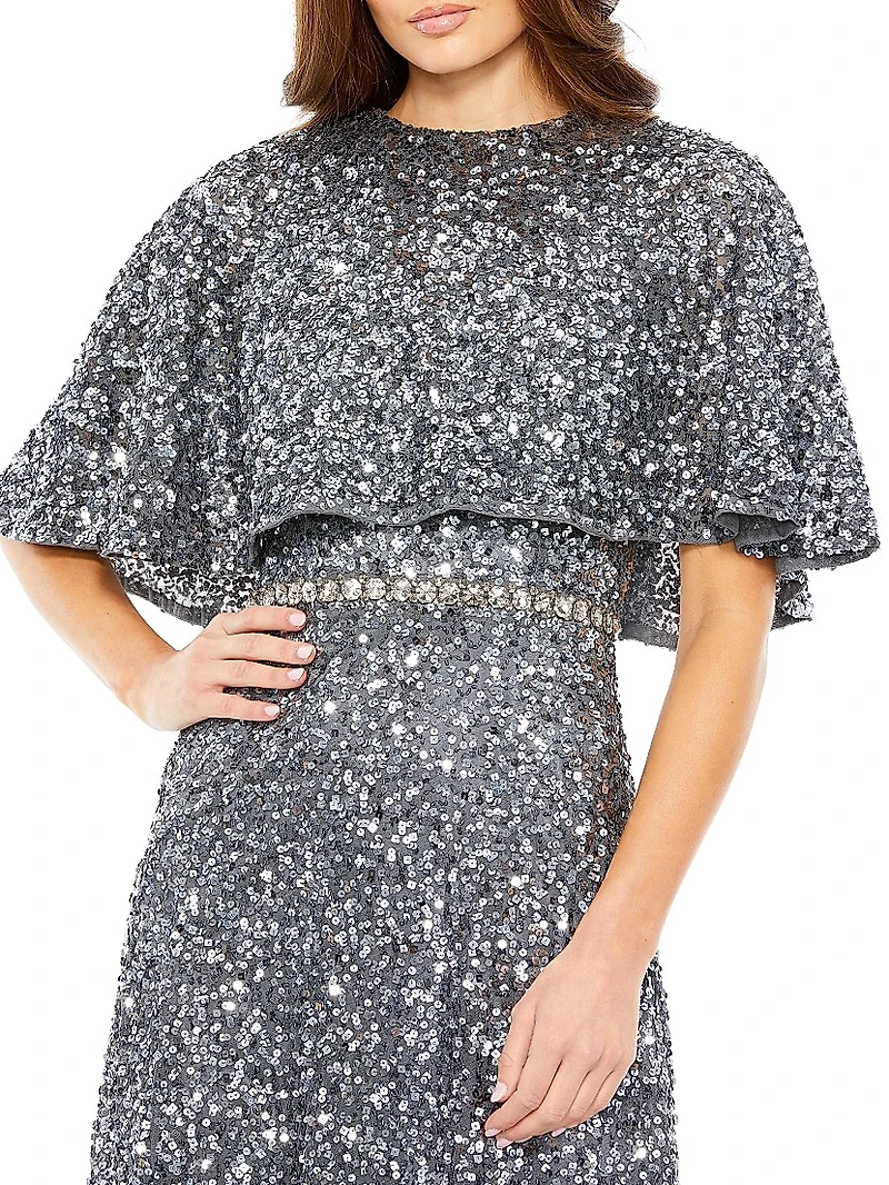 Sequined Cape Midi-Dress