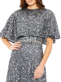 Sequined Cape Midi-Dress