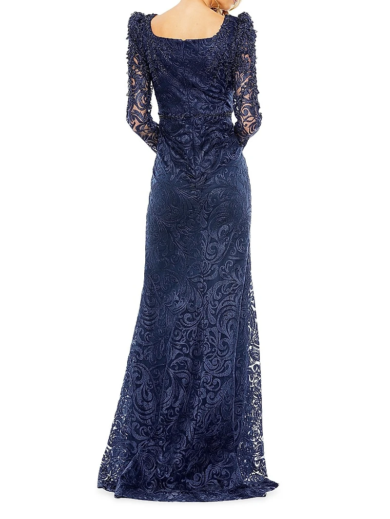 Appliqué Mermaid Gown