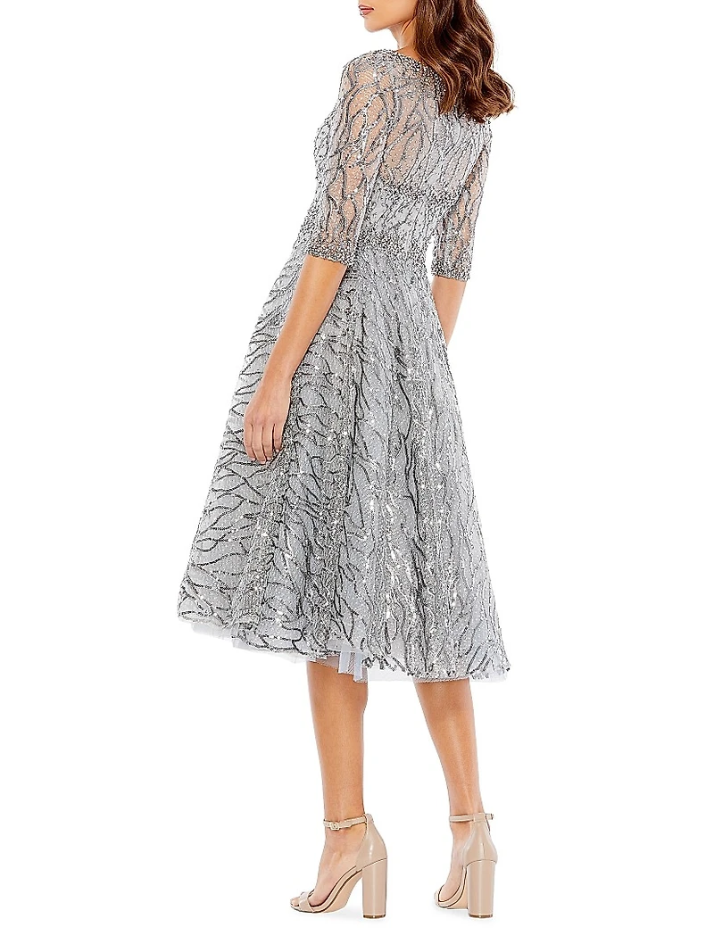 Sequined Fit-&-Flare Midi-Dress