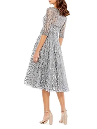 Sequined Fit-&-Flare Midi-Dress