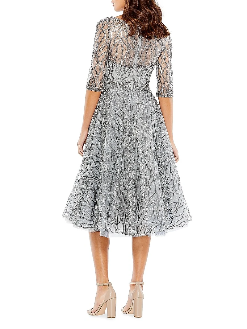 Sequined Fit-&-Flare Midi-Dress