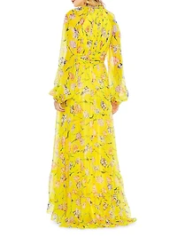 Floral Chiffon Ruffled Gown