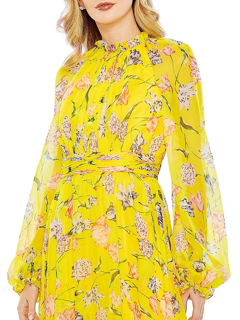 Floral Chiffon Ruffled Gown